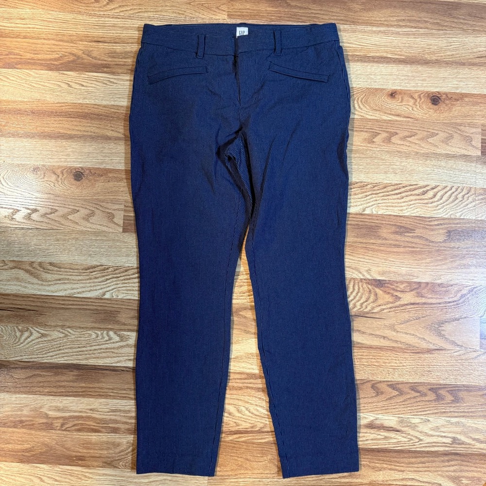 GAP Skinny Ankle Pants Womens 8 Navy Blue White Pinstripe Stretch Trousers Work